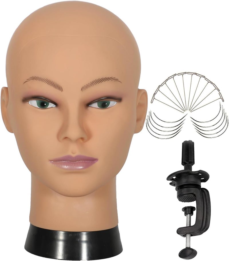 simnient Bald Mannequin Head Stand Professional Cosmetology Wig Training Head for Wig Making and Display Hat Glasses Scarf Jewelry Model Head with Free Clamp - Image 1